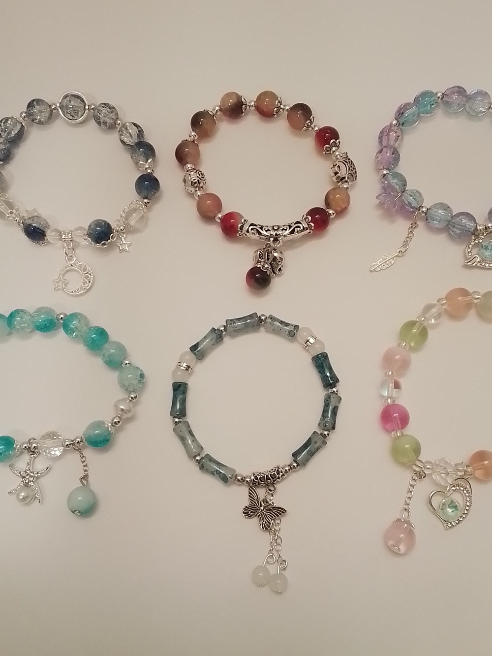 Handmade Glass Charm Bracelets- Set Of 6